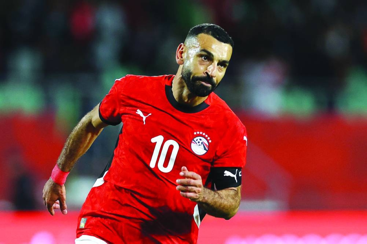 Egypt’s Mohamed Salah celebrates scoring their third goal against Benin in the Africa Cup of Nations match in Agadir, Monday. (Reuters)