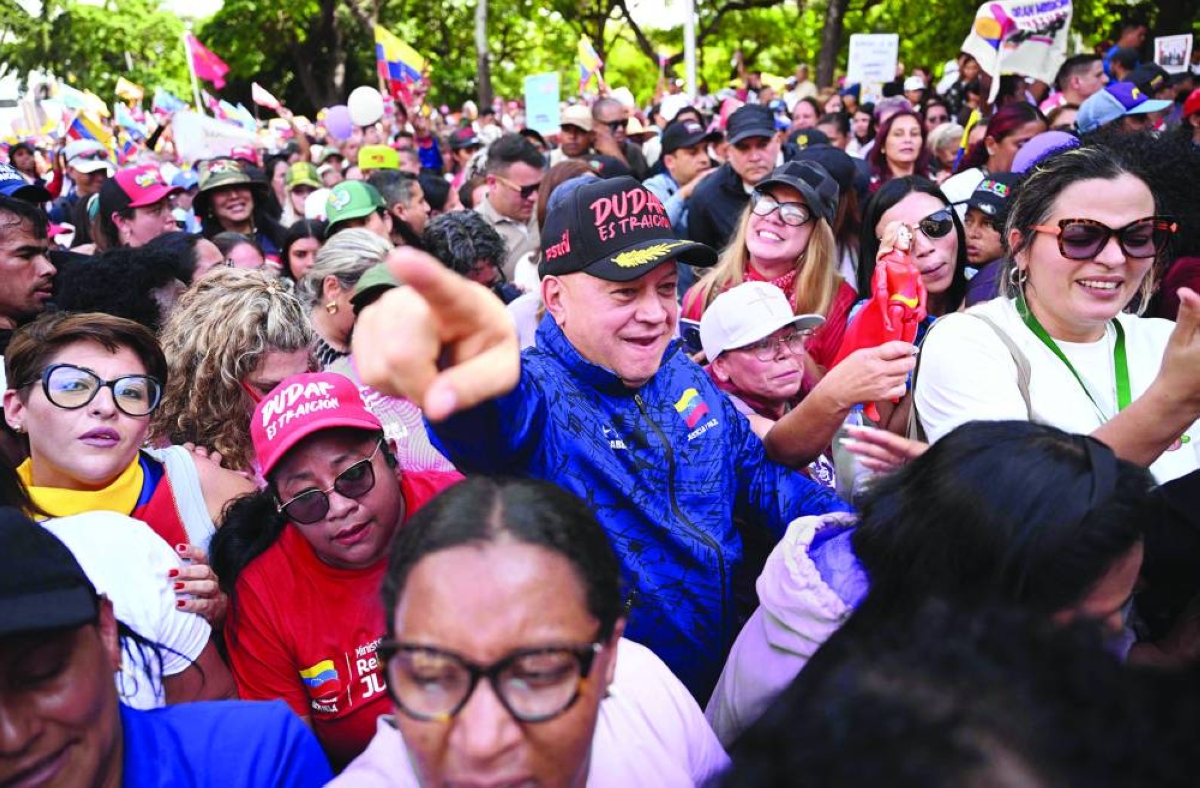 Venezuela's Minister of Interior Diosdado Cabello attends a women's rally in support of ousted Venezuela's President Nicolas Maduro and his wife Cilia Flores in Caracas Tuesday. (AFP)