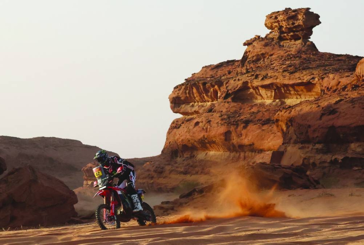 Honda HRC's Adrien Van Beveren in action during stage 4 of the Dakar Rally in Alula, Saudi Arabia. (Reuters)
