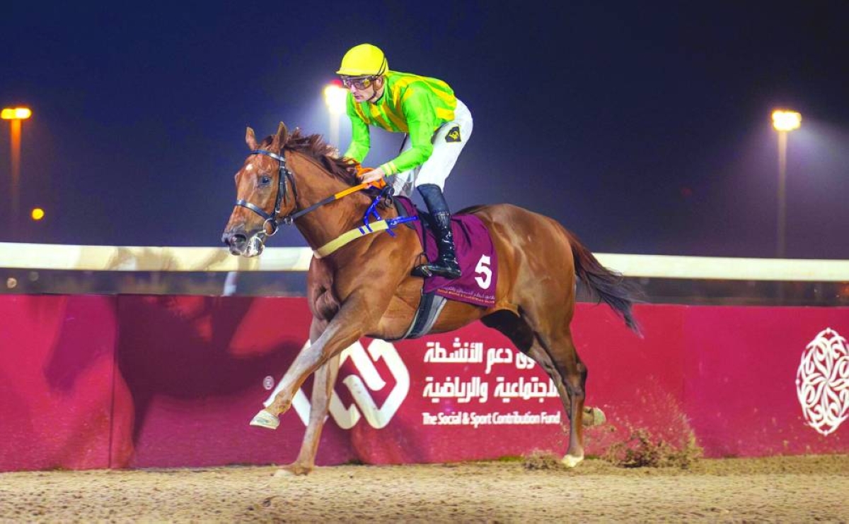 Jockey Lukas Delozier rides Studio City to Lisha Cup victory at the Al Uqda Racecourse Thursday. 