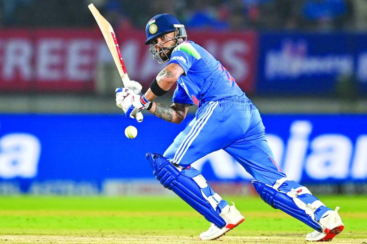 India's Virat Kohli plays a shot during the first one-day international (ODI) cricket match between India and New Zealand at the Kotambi Stadium in Vadodara on January 11, 2026. (AFP)