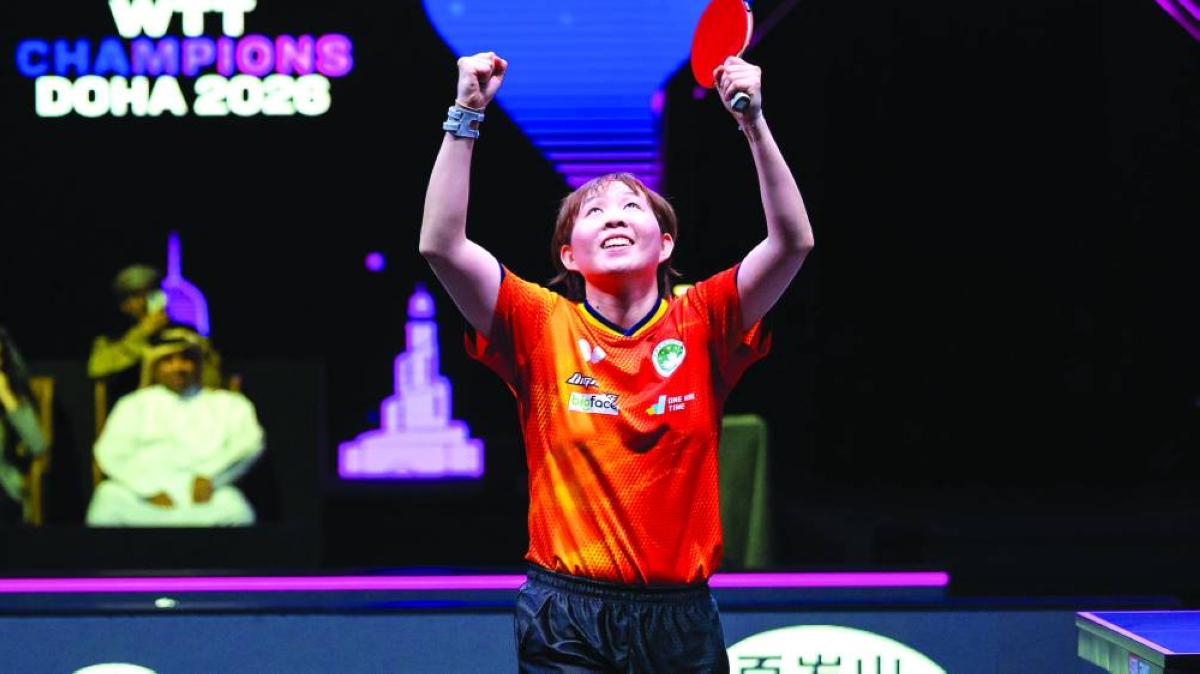 
Zhu Yuling celebrates after her win over third seed Chen Xingtong in the final. 