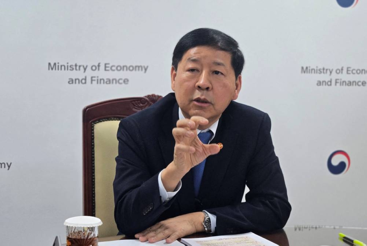 South Korea’s Finance Minister Koo Yun‑cheol speaks during an interview with Reuters at the government complex in Seoul, yesterday. 