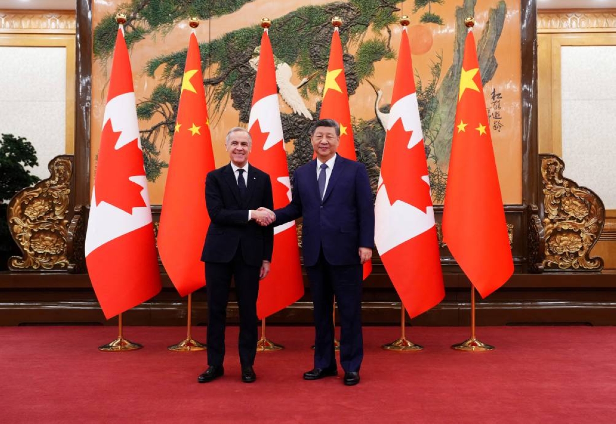 Canadian Prime Minister Mark Carney meets with China's President Xi Jinping at the Great Hall of the People in Beijing, China, yesterday.