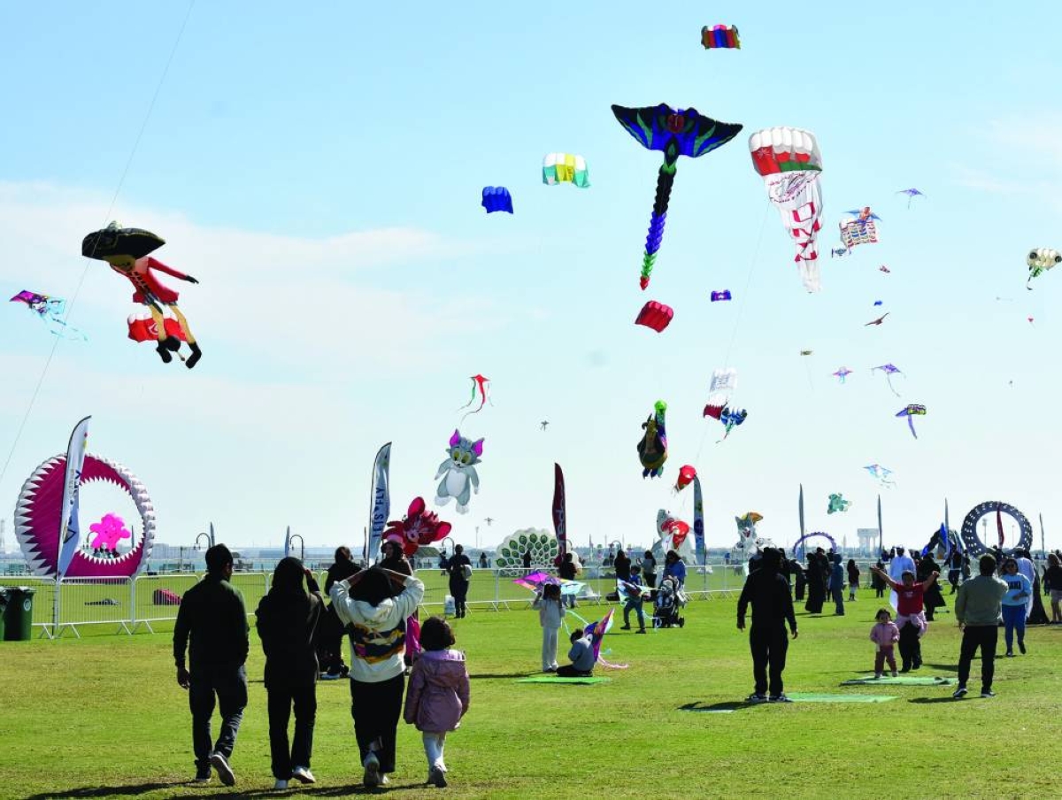 A kaleidoscope of colour fills the Doha sky as international kite teams perform synchronised displays at Mina Park during the Qatar Kite Festival 2026. 