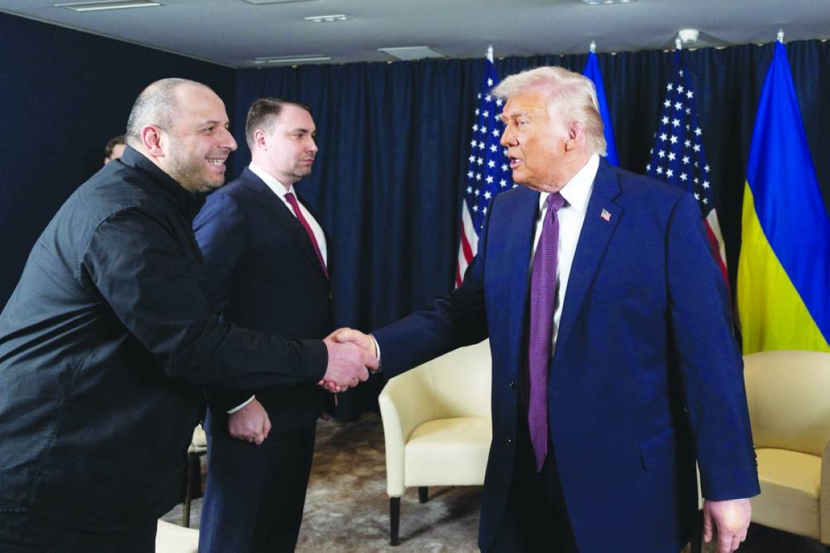
US President Donald Trump shakes hands with Secretary of Ukraine’s National Security and Defence Council Rustem Umerov during a meeting at the sidelines of the 56th annual World Economic Forum, in Davos. 