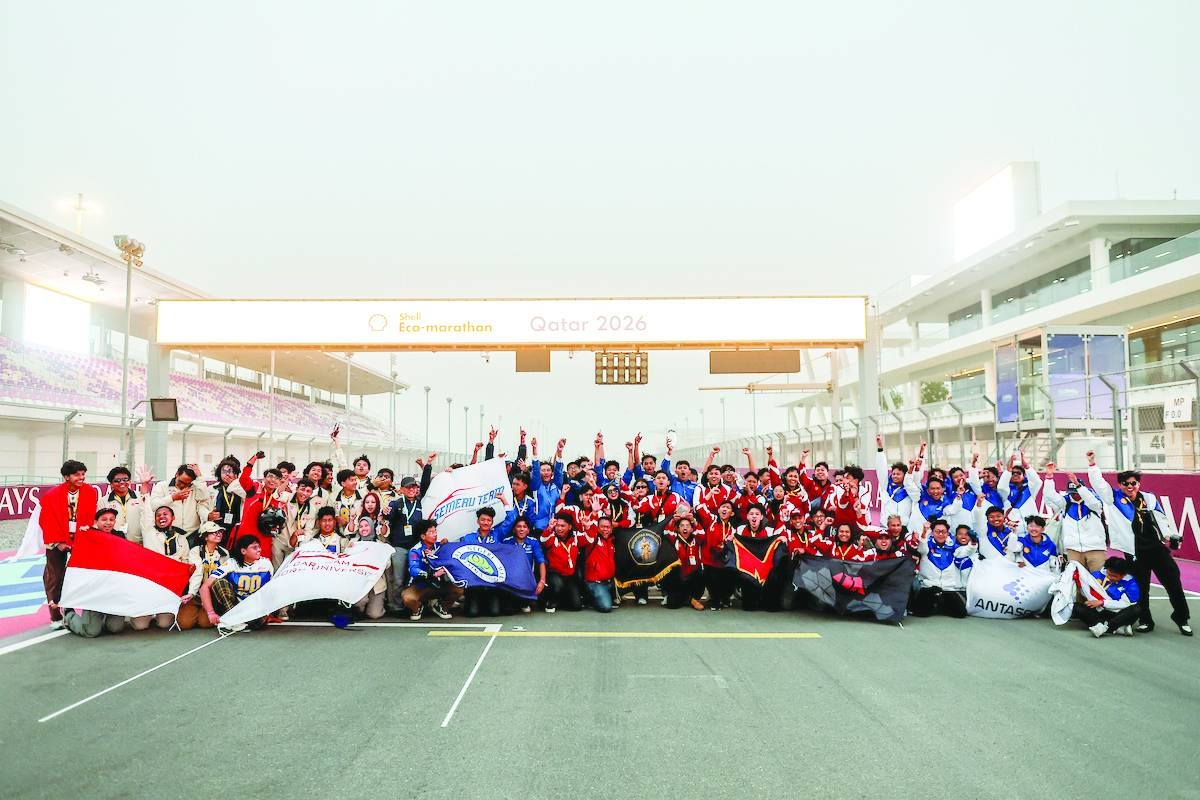 Four winners of the Global Championship, celebrate during the award ceremony on day five of Shell Eco-marathon Qatar 2026 at Lusail International Circuit, January 25. PICTURE: Mahmoud Khaled