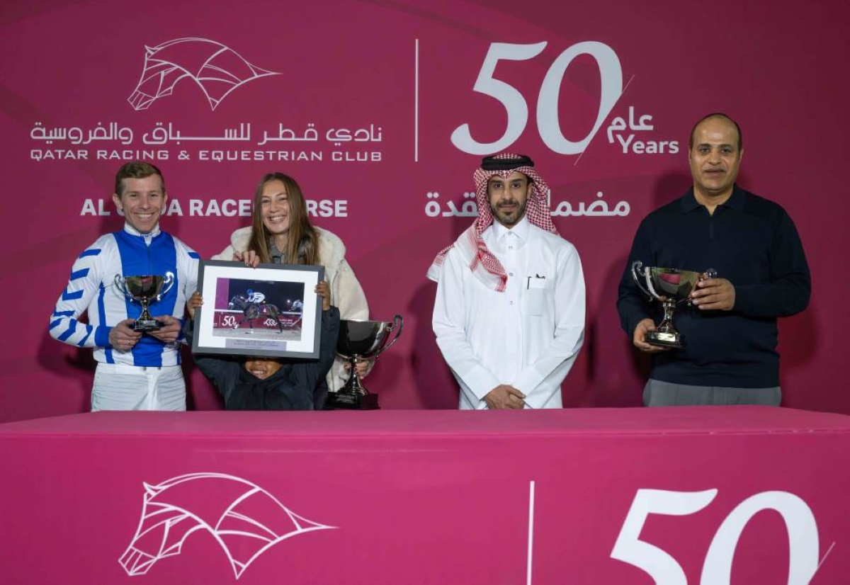 Connections of Waajidd celebrate after the four-year-old bay gelding won the Wadi Al Sail Cup Thursday. PICTURES: Juhaim