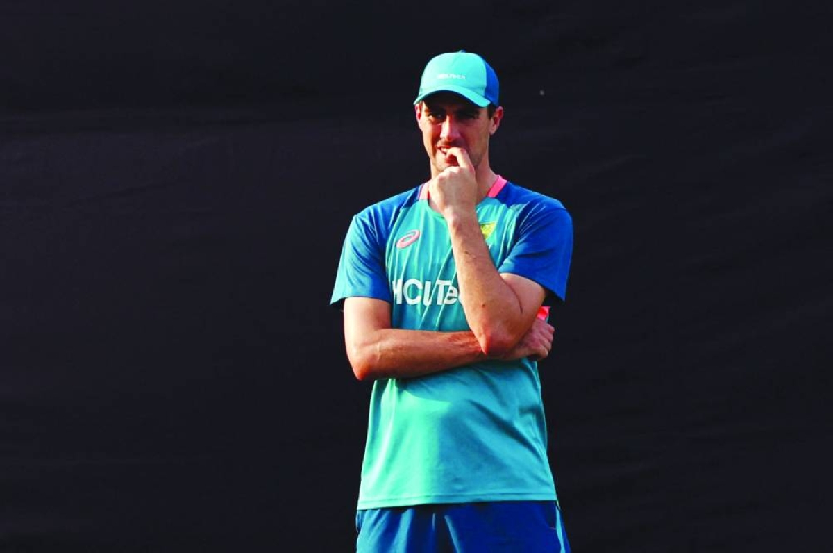 Australia's Pat Cummins during practice ahead of their ICC World Cup semi-final against South Africa in Eden Gardens, Kolkata, India, Saturday. (Reuters)