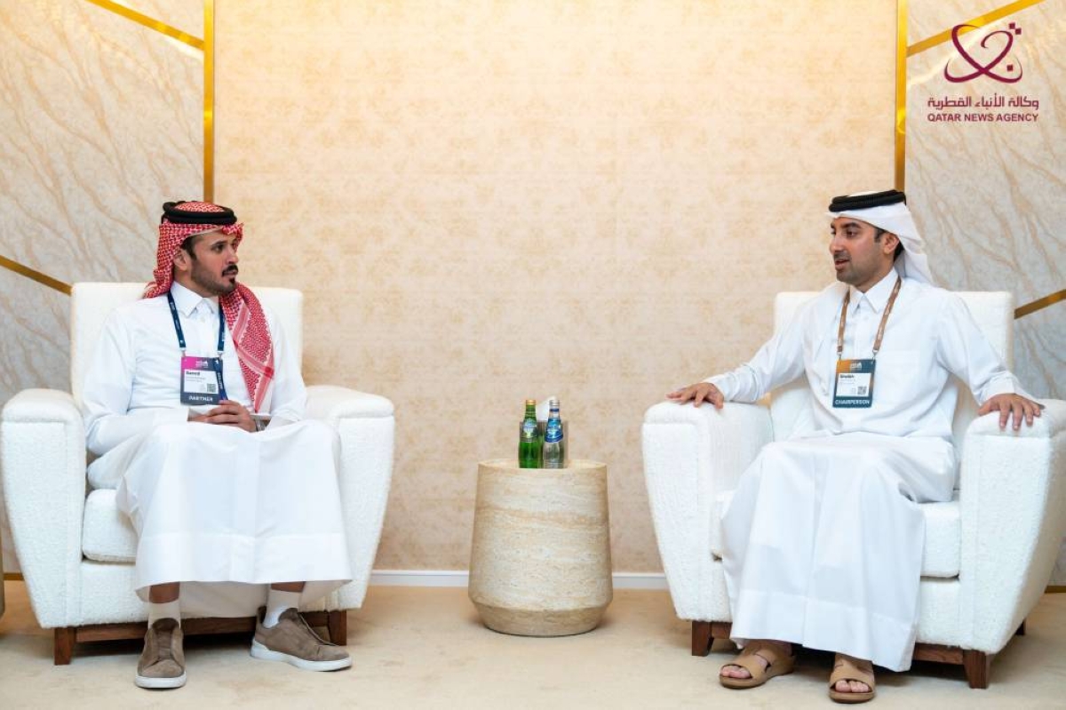 His Excellency Director of the Government Communications Office and Chair of the Permanent Committee for Hosting the Web Summit Sheikh Jassim bin Mansour bin Jabor al-Thani speaking to QNA.