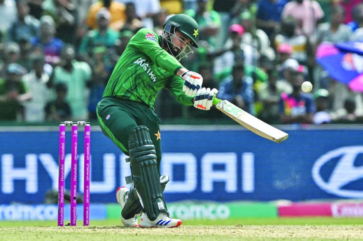 Pakistan's Faheem Ashraf plays a shot during the 2026 ICC Men's T20 Cricket World Cup group stage match between Pakistan and Netherlands at the Sinhalese Sports Club (SSC) Ground in Colombo on February 7, 2026. (AFP)