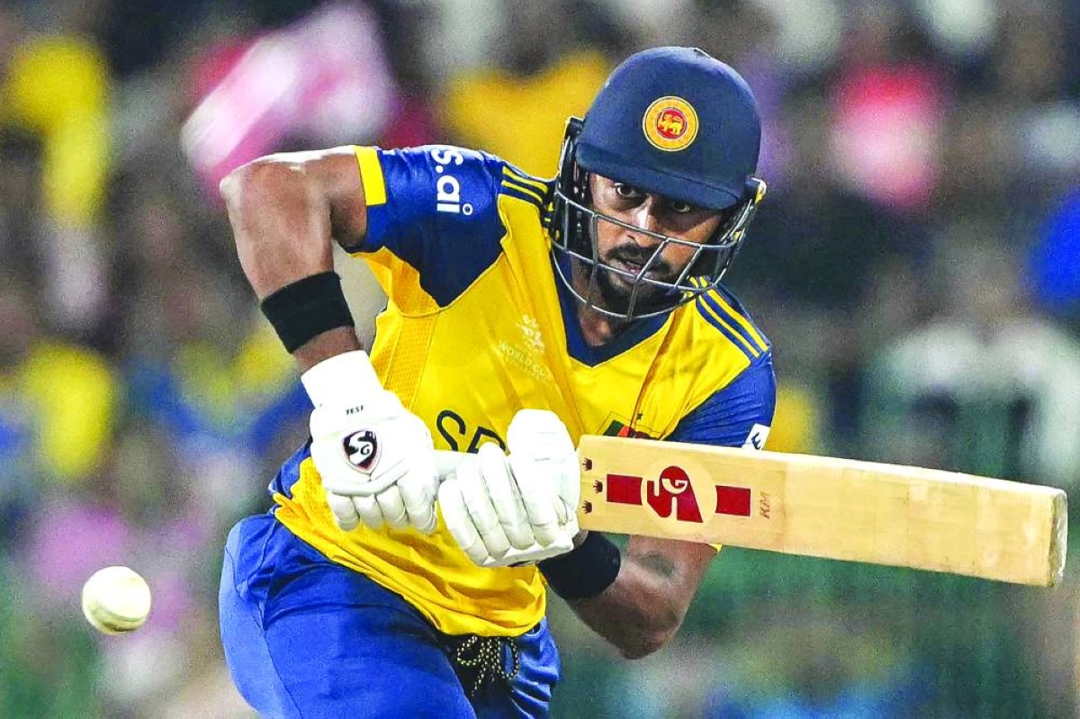 Sri Lanka’s Kamindu Mendis plays a shot during the World Cup match against Ireland in Colombo Sunday. (AFP)