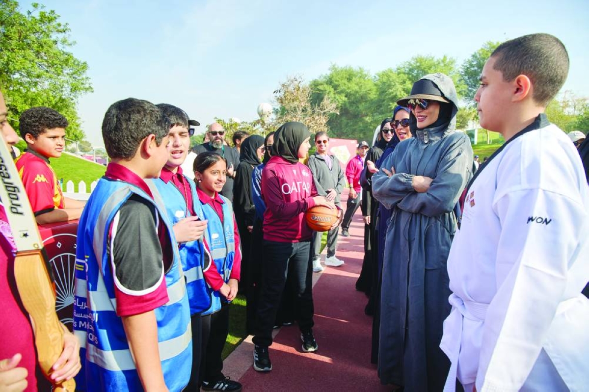 Her Highness Sheikha Moza bint Nasser attends Qatar Foundation’s National Sport Day activities. Credits: Aisha al-Musallam