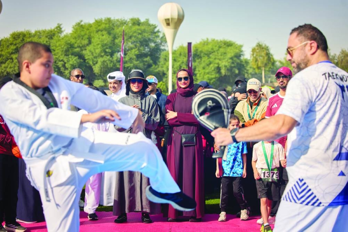 Her Highness Sheikha Moza bint Nasser attends Qatar Foundation’s National Sport Day activities. Credits: AR al-Baker.