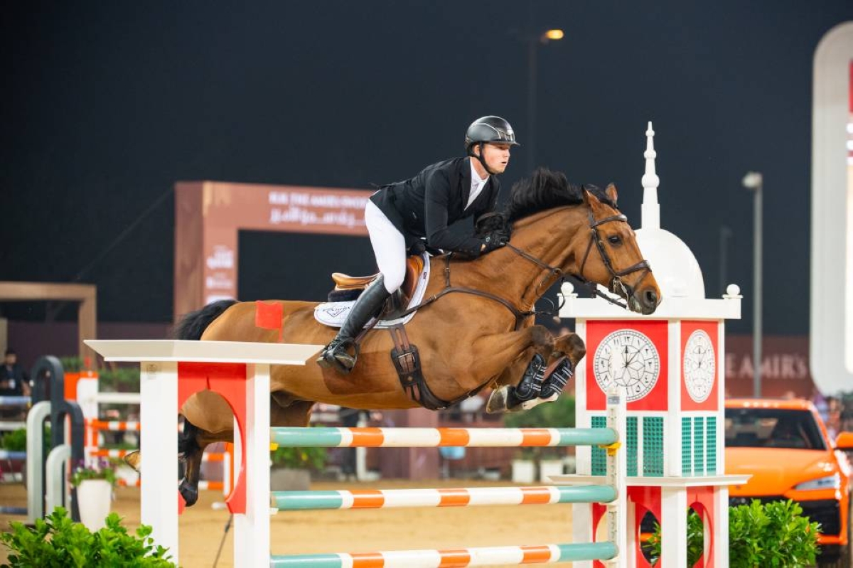 Britain’s Harry Charles in action with Casquo Blue on the second day of the HH The Amir’s Sword Showjumping Championship at Al Shaqab