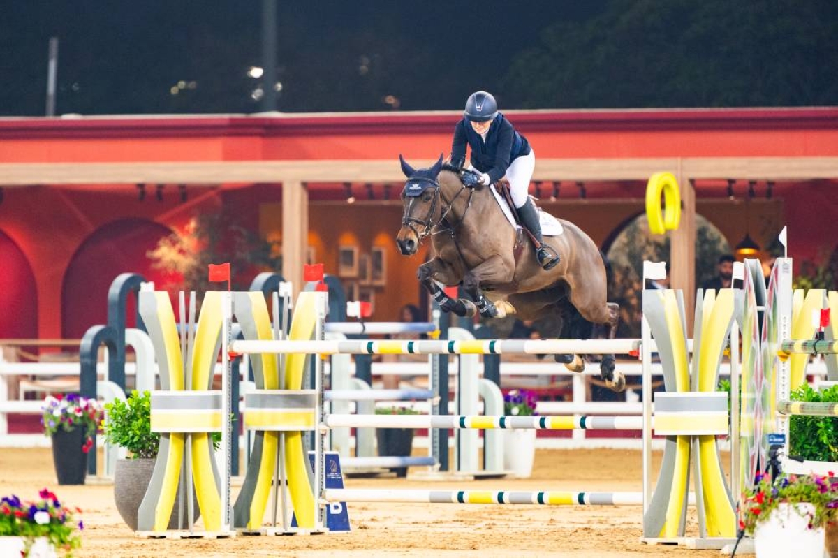 France’s Lara Tryba guided Flash de Talma to victory in the CSI5* 1.45m Faults and Time class.