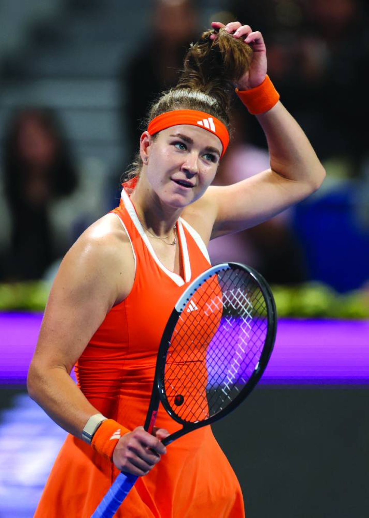 Czech Republic’s Karolina Muchova reacts after winning her semi-final against Greece’s Maria Sakkari. Muchova won the match 3-6, 6-4, 6-1 to reach the final.