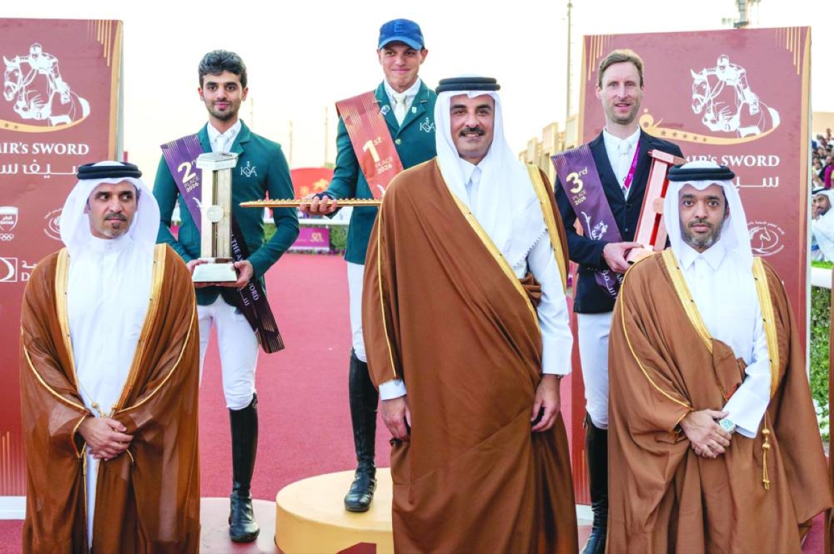His Highness The Amir Sheikh Tamim bin Hamad al-Thani awarded the winners of HH The Amir Sword for Showjumping and Dressage at the Qatar Racing and Equestrian Club. The Amir Sword for showjumping was awarded to SaAbdullah Alsharbatly, while Khaled Almobty was crowned second and Pieter Devos third. The Amir Sword for dressage was awarded to Jassim al-Kuwari, while Wejdan Majed al-Malki was crowned second and Maryam Ahmad al-Boinin third.