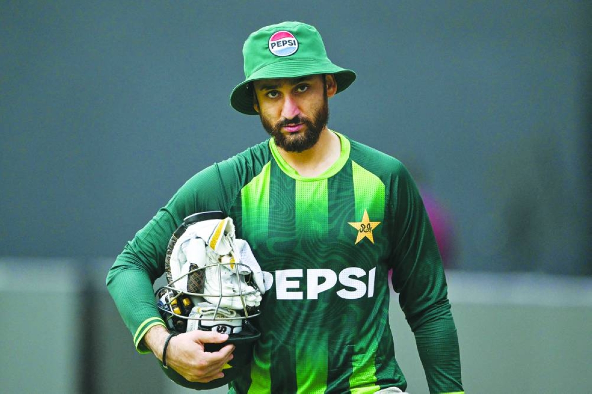 Pakistan's captain Salman Agha attends a training session on the eve of their 2026 ICC Men's T20 Cricket World Cup group stage match against India at the R Premadasa Stadium in Colombo on February 14, 2026. (Photo by Ishara S. KODIKARA / AFP)