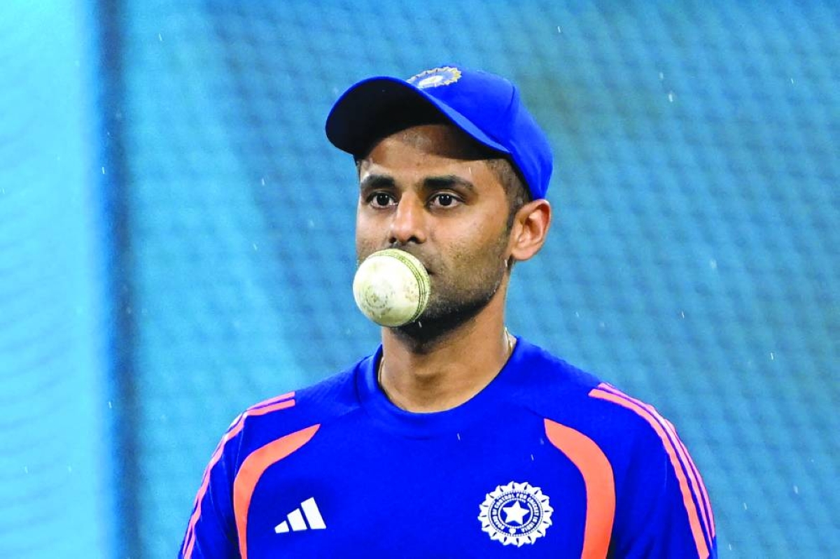 India's captain Suryakumar Yadav attends a practice session on the eve of their 2026 ICC Men's T20 Cricket World Cup group stage match against Pakistan at the R Premadasa Stadium in Colombo on February 14, 2026. (Photo by Ishara S. KODIKARA / AFP)