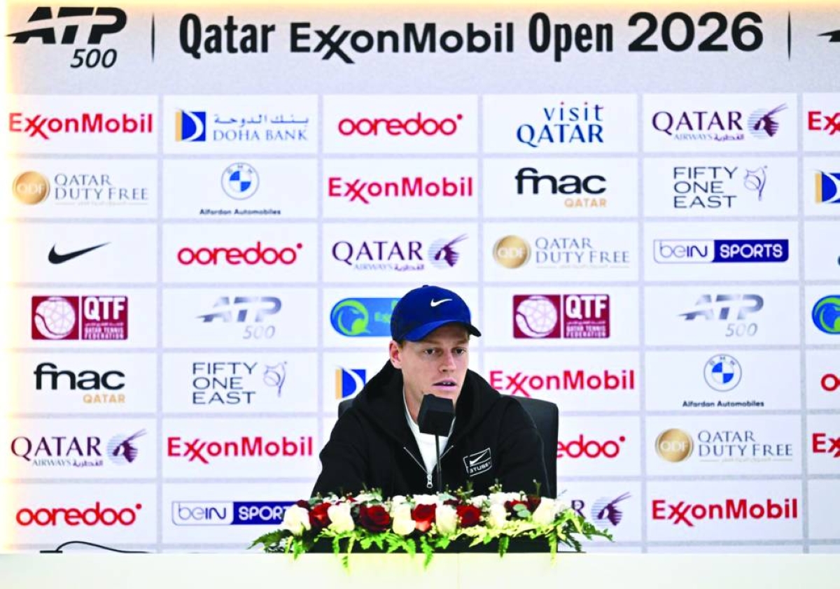 Jannik Sinner of Italy during a press conference in Doha yesterday. Sinner is in Doha for the Qatar ExxonMobil Open 2026 which will be played at the Khalifa International Tennis and Squash Complex.