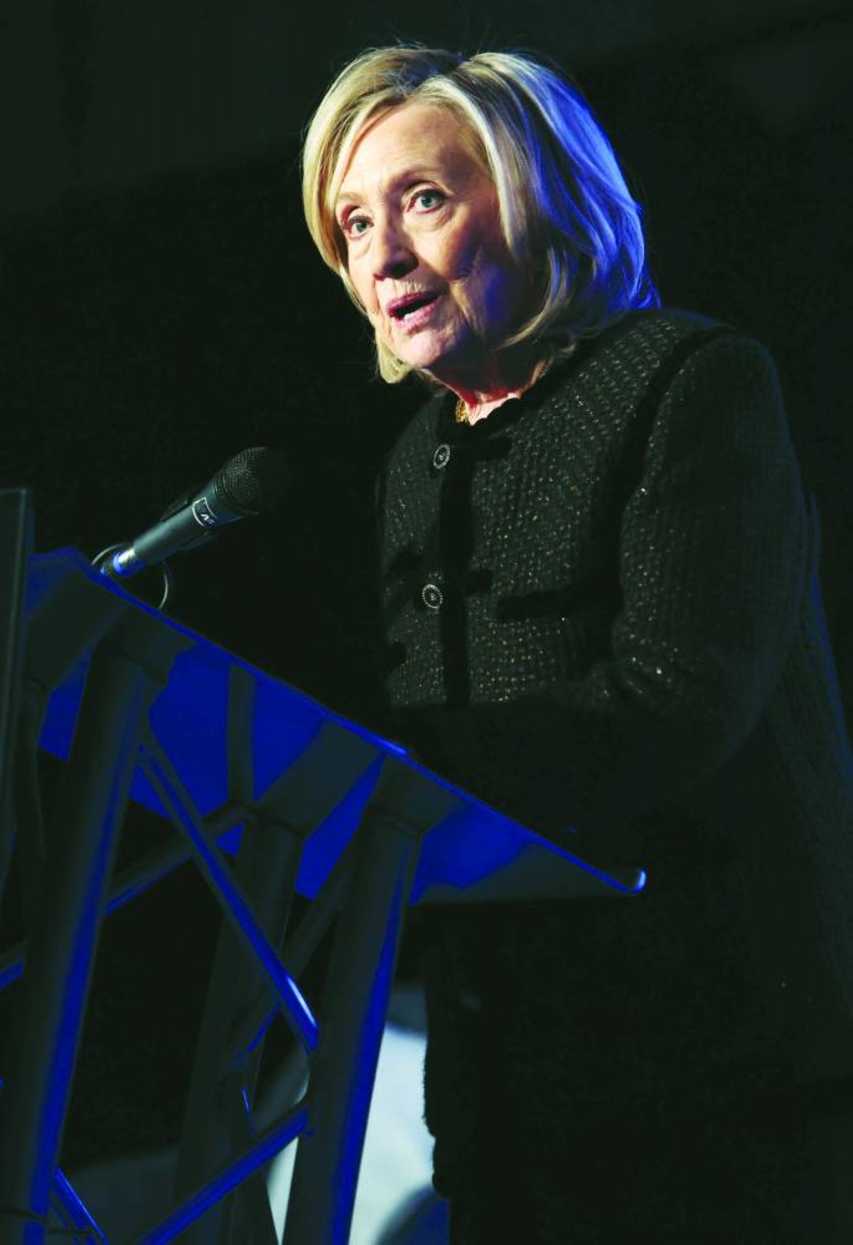 Former US Secretary of State Hillary Clinton attends the The World Forum 2026 on the "Future of Democracy, AI/Tech, and Humankind" as part of the cinein Berlin, on February 16, 2026. (AFP)