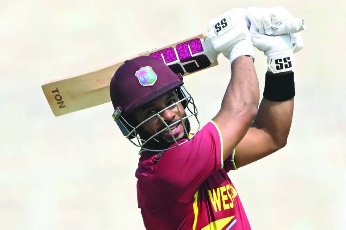 West Indies' captain Shai Hope plays a shot during the World Cup group stage match against Italy at the Eden Gardens in Kolkata Thursday. (AFP)