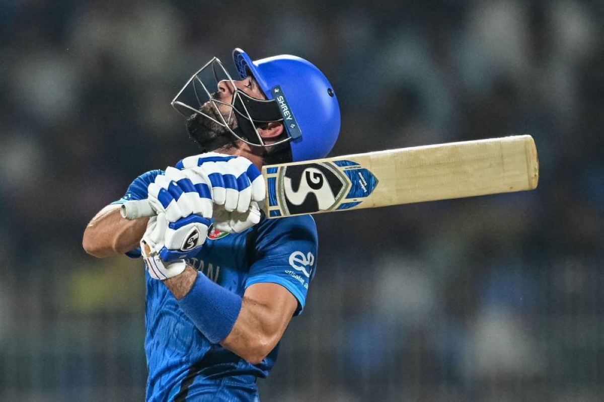 Afghanistan's Ibrahim Zadran watches the ball after playing a shot during the T20 World Cup group stage match against Canada at the MA Chidambaram Stadium in Chennai Thursday. (AFP)