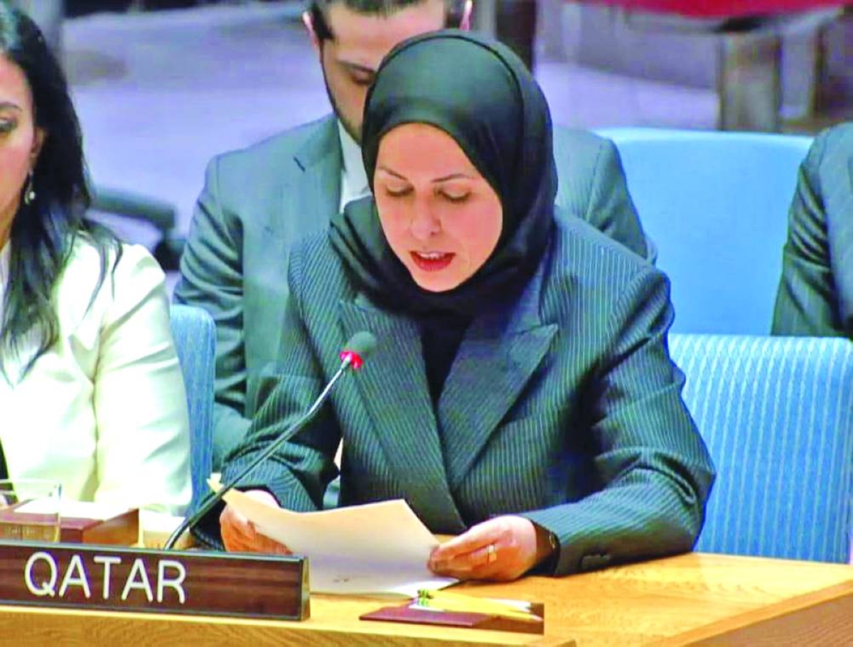 HE Sheikha Alya Ahmed bin Saif al-Thani at the UN Security Council briefing.