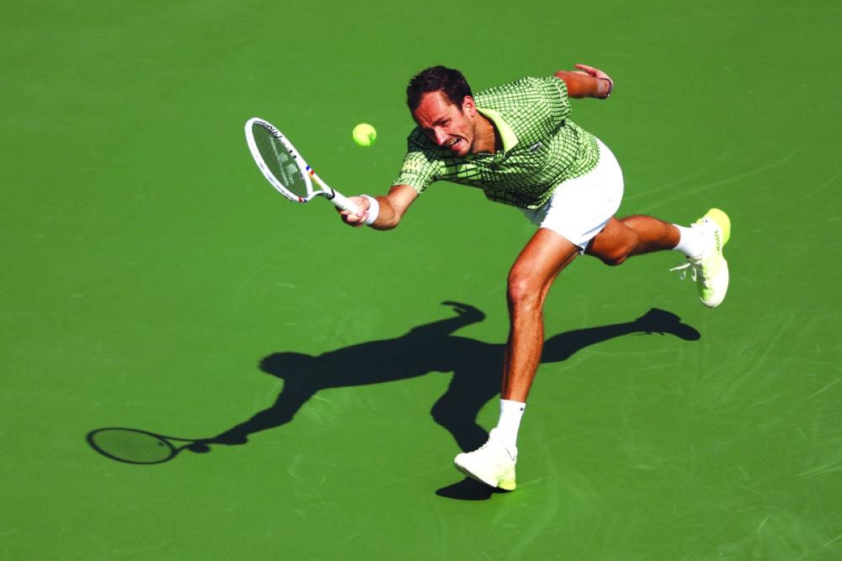 Russia's Daniil Medvedev in action during his Dubai Open match against China's Shang Juncheng Tuesday. (Reuters)