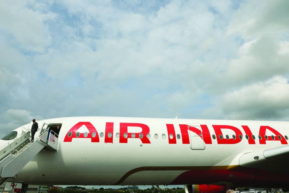Branding for Air India is seen on an Airbus A350-900 at the Farnborough International Airshow (file). Technical incidents such as engine oil and fuel leaks affecting Air India flights reached the highest rate in at ‌least 14 months in January, a company document shows, underscoring growing strain on the carrier's revamp ambitions. (File Picture)