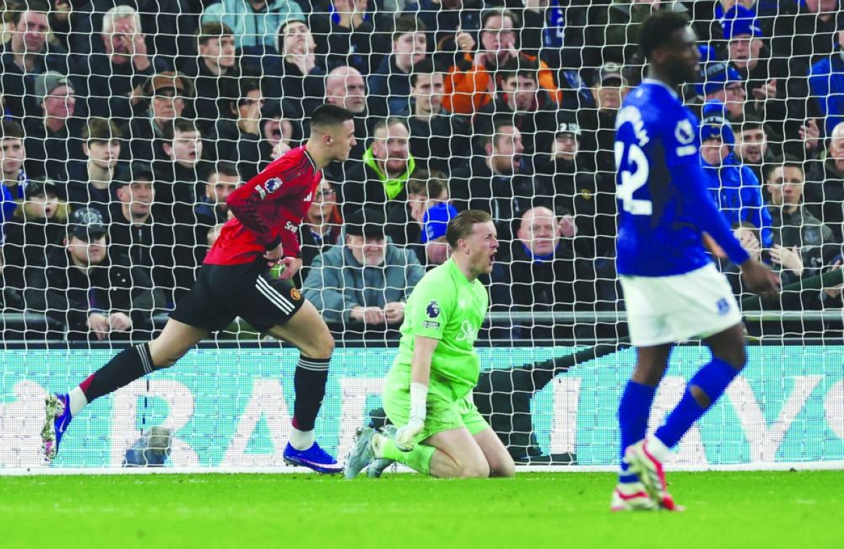 Soccer Football - Premier League - Everton v Manchester United - Hill Dickinson Stadium, Liverpool, Britain - February 23, 2026
Manchester United's Benjamin Sesko celebrates scoring their first goal. REUTERS