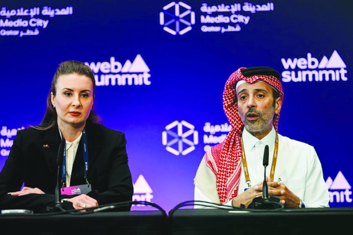 
Hamad Mubarak al-Hajri, Lead investor at X2 Ventures, announcing the company’s strategic investment in Deus Robotics at Web Summit Qatar 2026, while Daria Revina, co-founder and vice-chair of the Qatar-Ukraine Business Forum (QUBF), looks on. 