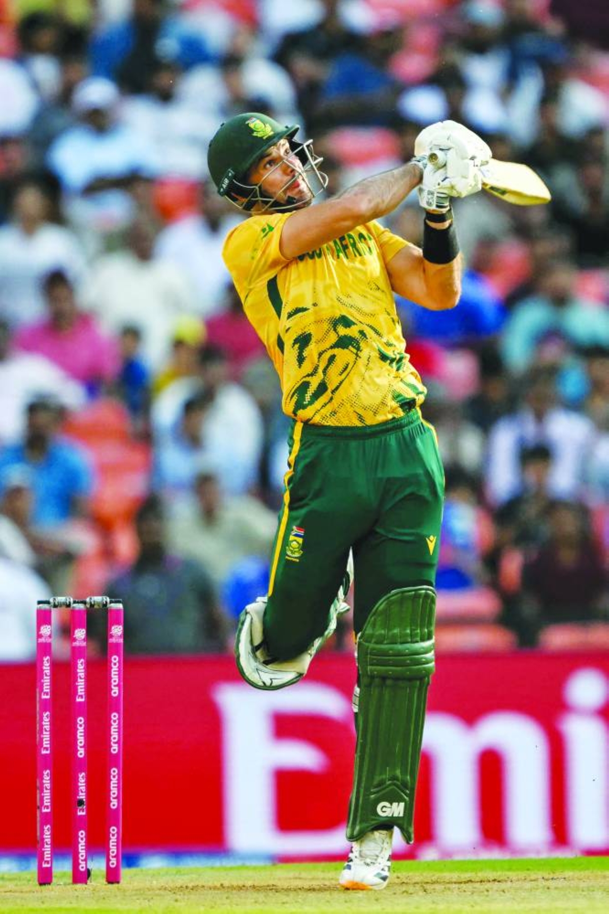 South Africa's captain Aiden Markram in action against West Indies during the World Cup Super Eights match in Ahmedabad Thursday. (AFP)