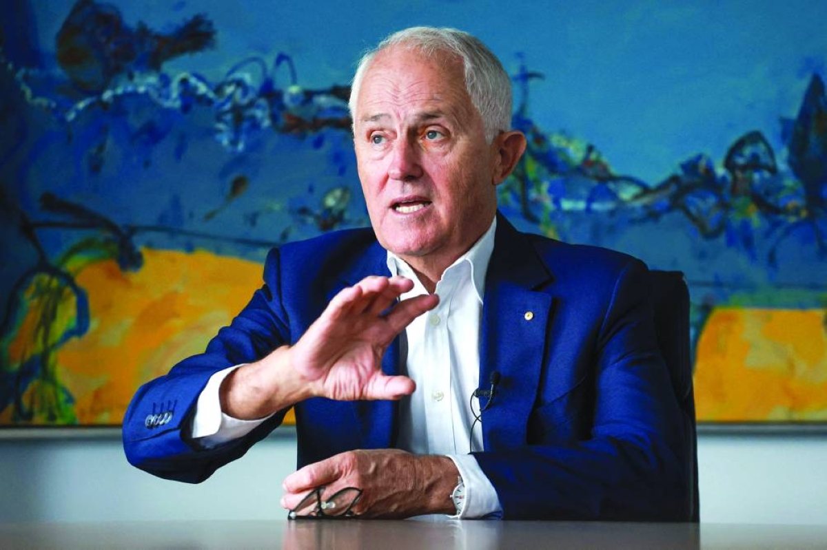 Former Australian prime minister Malcolm Turnbull reacts as he speaks during an interview in Sydney Thursday.