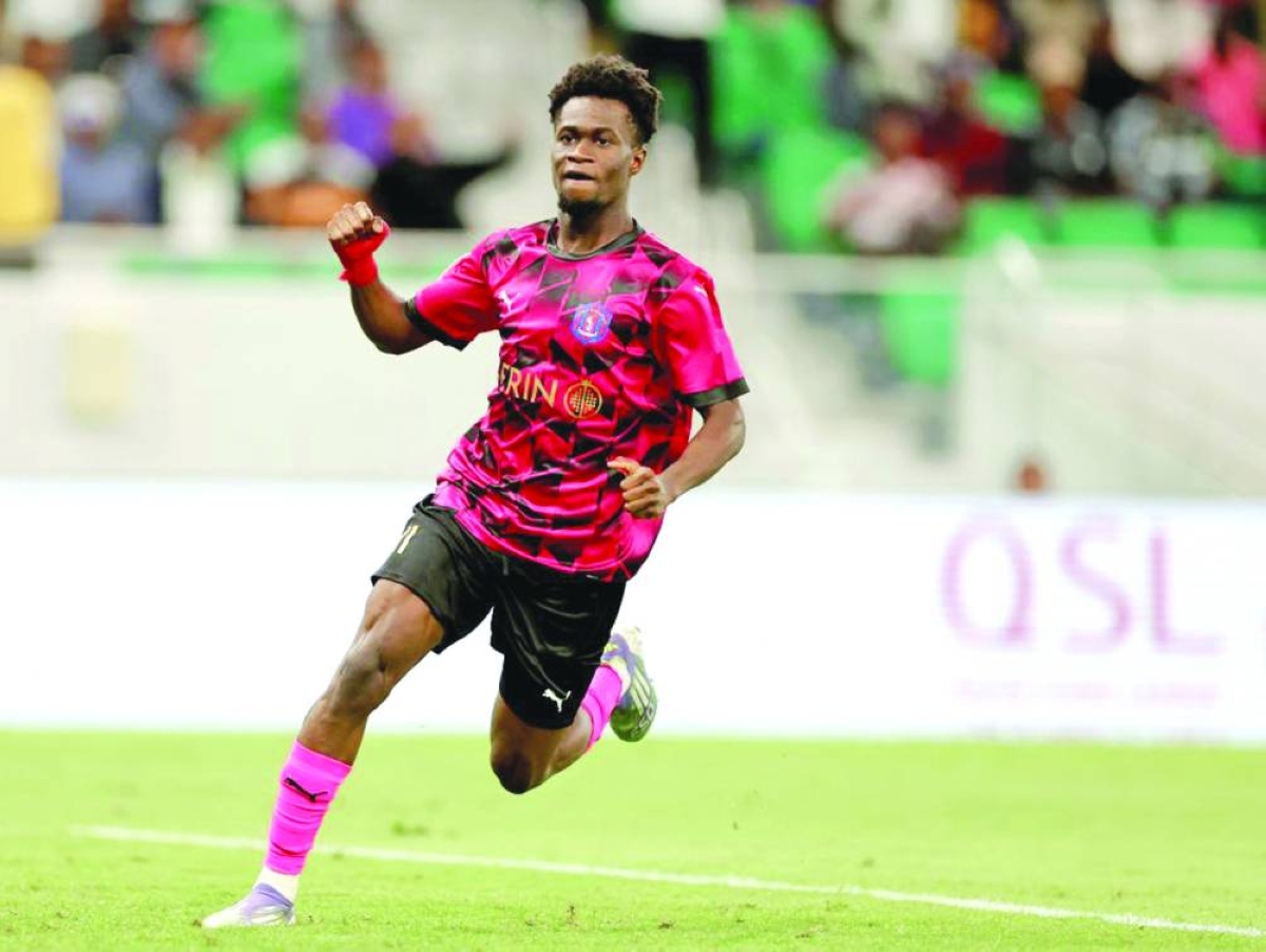 
Al Shahania’s Abdoulaye Traore celebrates after scoring against Al Ahli at the Al Thumama Stadium. 