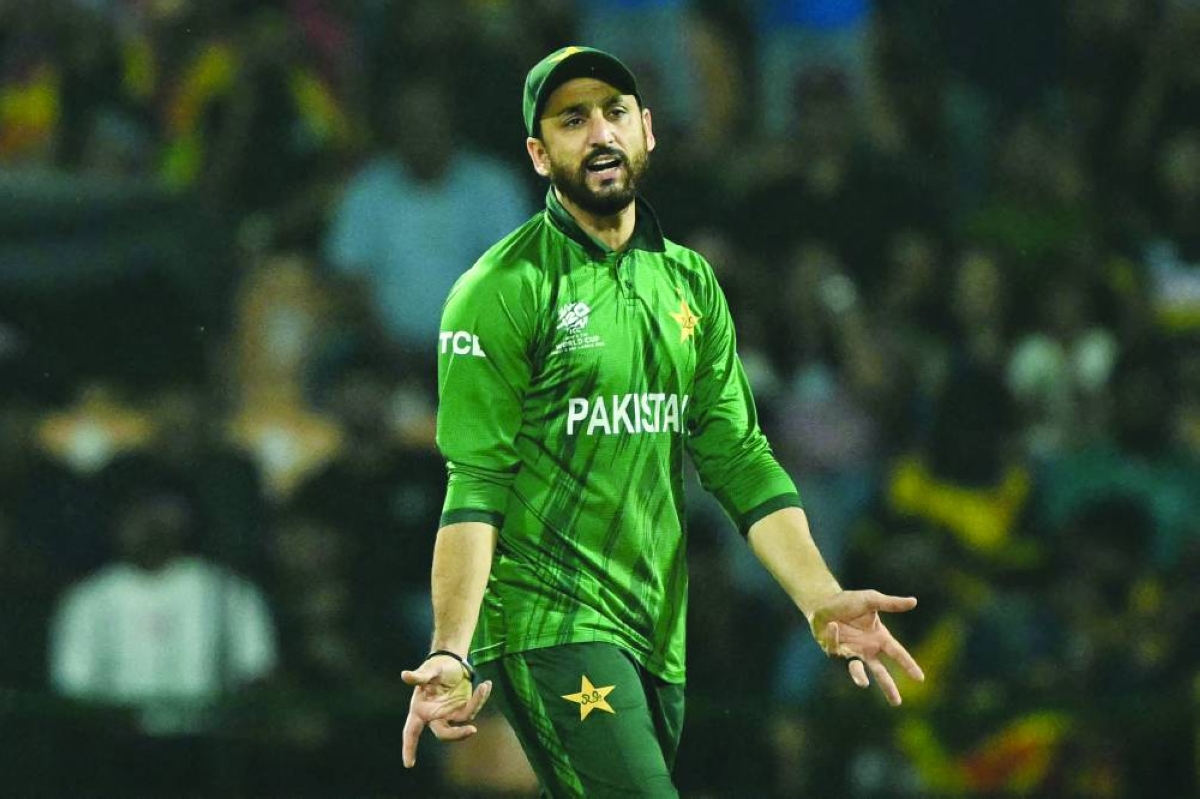 
Pakistan’s captain Salman Agha reacts during the World Cup Super Eight match against Sri Lanka on Saturday. (AFP) 