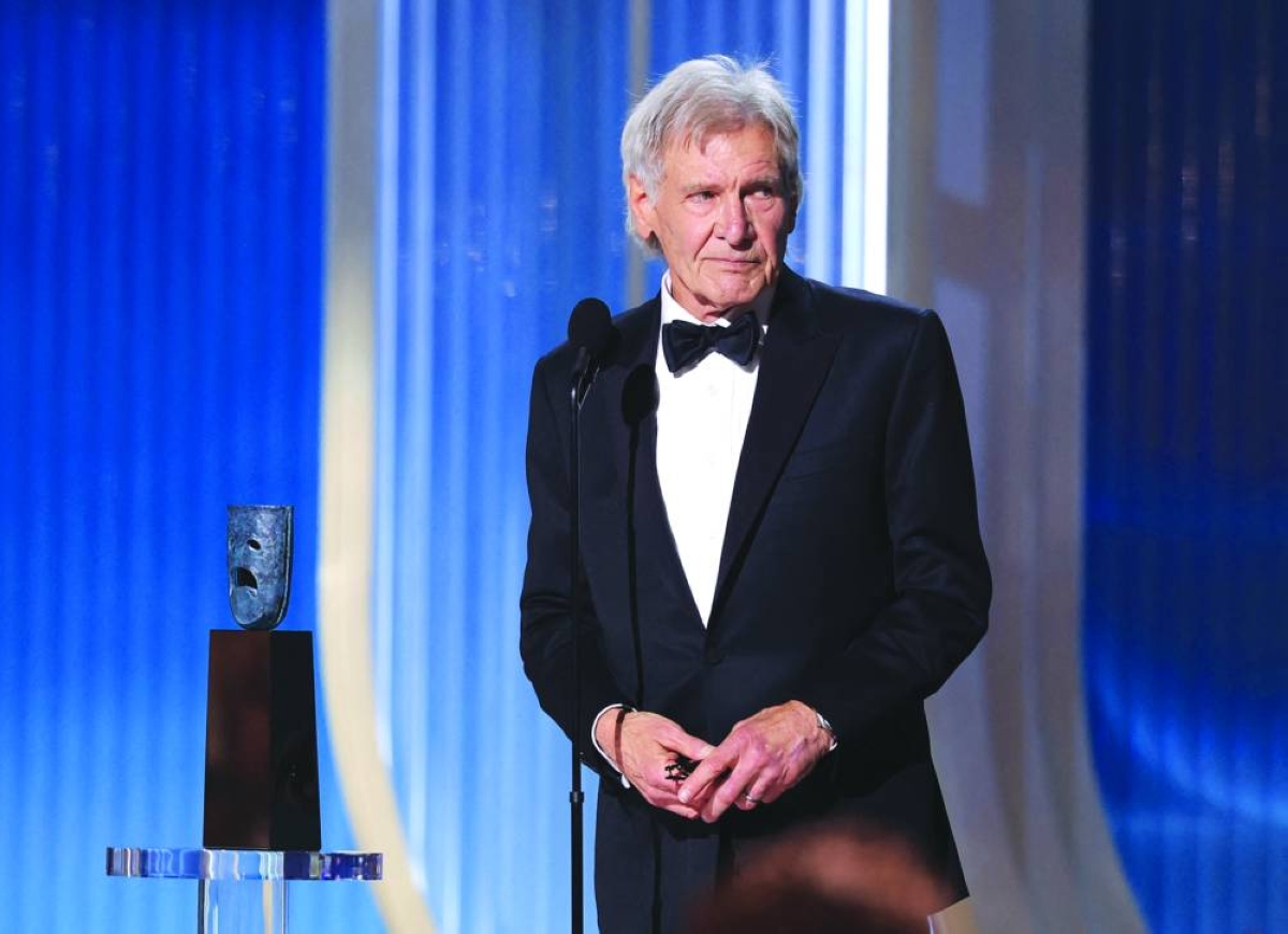 Harrison Ford accepting the Screen Actors Guild Life Achievement Award onstage during the 32nd Annual Actor Awards at Shrine Auditorium and Expo Hall in Los Angeles. – AFP