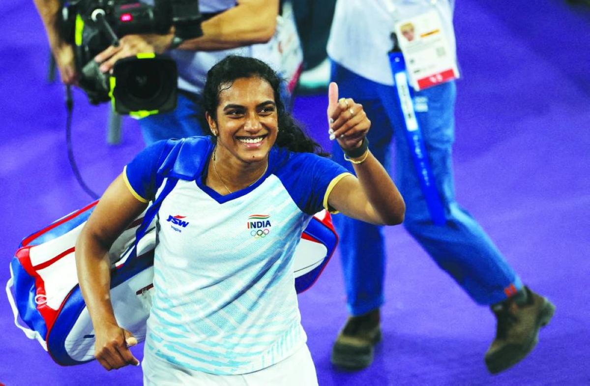 FILE PHOTO: Paris 2024 Olympics - Badminton - Women's Singles Group play stage - Porte de La Chapelle Arena, Paris, France - July 28, 2024.
V. Sindhu Pusarla of India gestures as she leaves the court after winning the Group M match against Fathimath Nabaaha Abdul Razzaq of Maldives. REUTERS