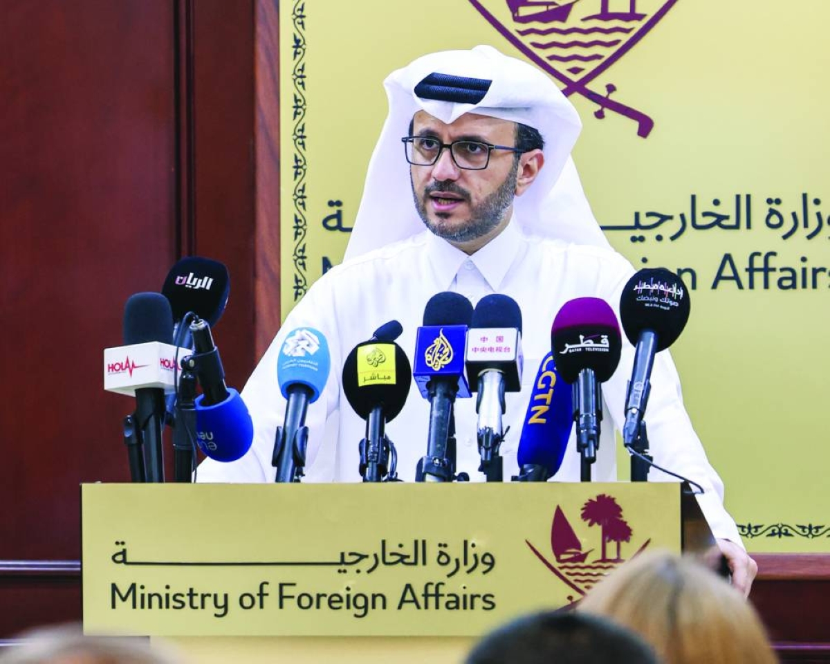 Advisor to the Prime Minister and Official Spokesperson of the Ministry of Foreign Affairs Majed bin Mohammed al-Ansari at the press briefing Tuesday.
