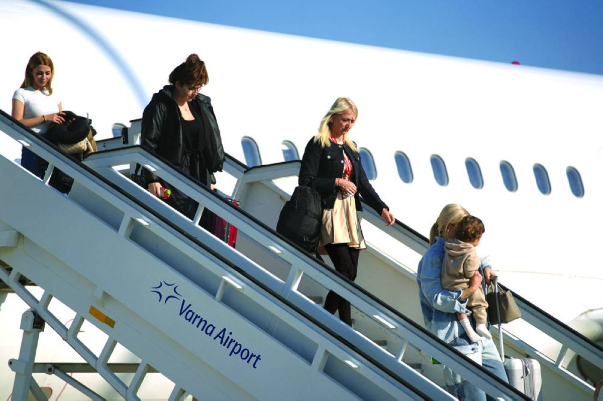 People who were stranded in Dubai amid the US-Israeli conflict with Iran, arrive at Varna Airport, in Bulgaria, Wednesday.