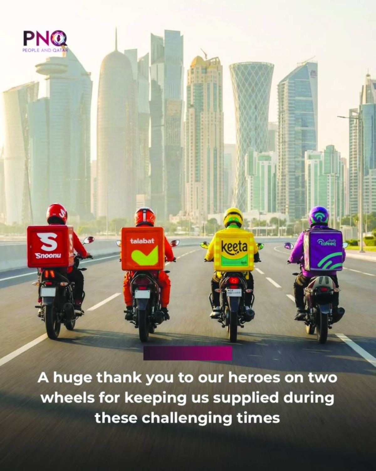 
On social media, netizens have described delivery drivers as “modern-day heroes,” applauding their dedication to keeping supply lines moving despite the circumstances. Photo courtesy of People and Qatar FB page. 