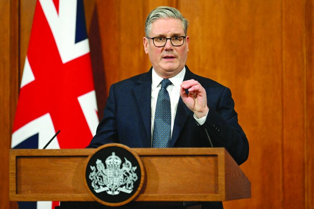 British Prime Minister Keir Starmer gives an update on the situation in the Middle East at Downing Street Briefing Room, in London, Thursday.