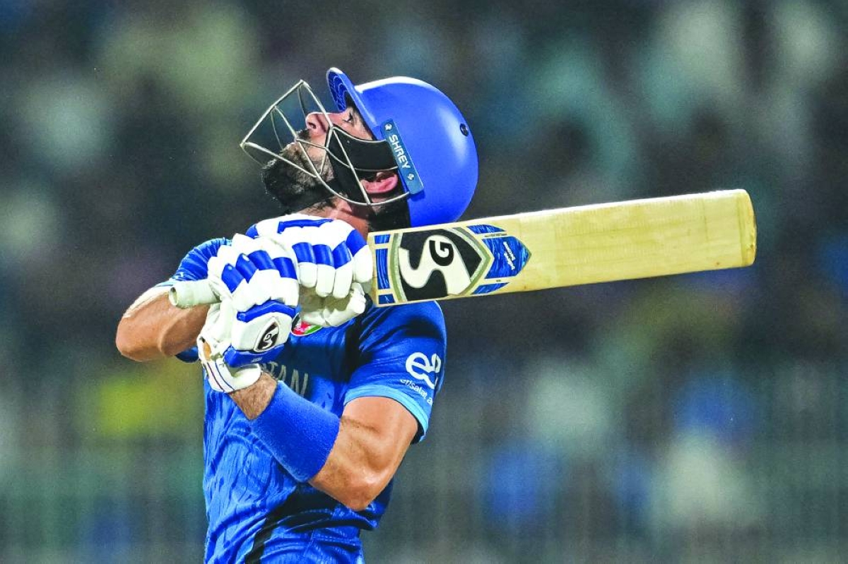 Afghanistan's Ibrahim Zadran watches the ball after playing a shot during the T20 World Cup group stage match against Canada at the MA Chidambaram Stadium in Chennai Thursday. (AFP)