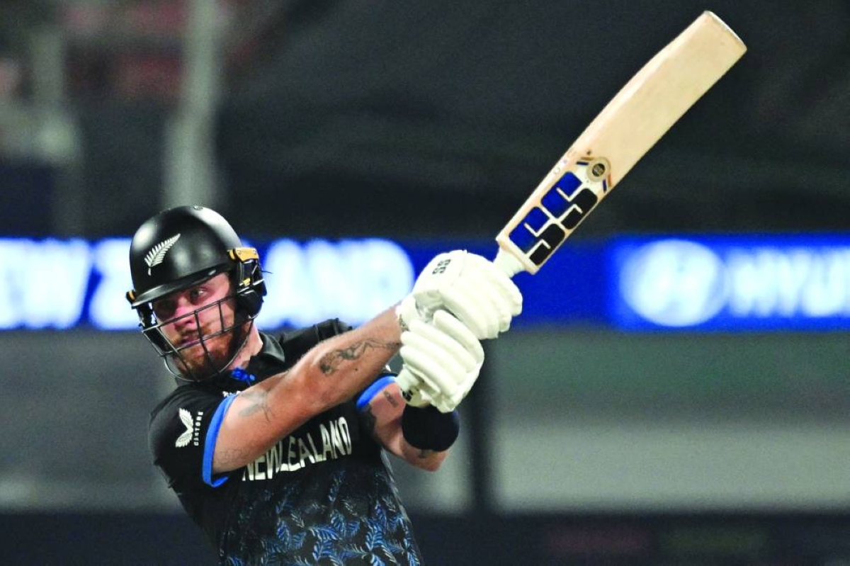 New Zealand's Finn Allen plays a shot during the 2026 ICC Men's T20 Cricket World Cup semi-final match between New Zealand and South Africa at the Eden Gardens in Kolkata on March 4, 2026. (AFP)