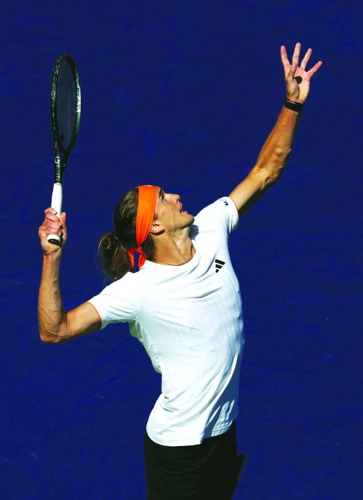 INDIAN WELLS, CALIFORNIA - MARCH 08: Alexander Zverev of Germany serves against Brandon Nakashima of the United States in their third round match of the BNP Paribas Open at Indian Wells Tennis Garden on March 08, 2026 in Indian Wells, California. (AFP)