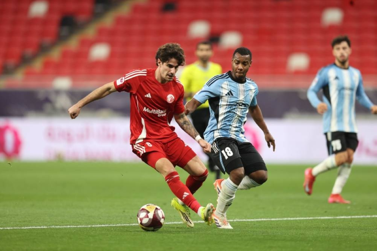 Al Shama's Pau Prim (left) struck a stoppage-time winner against Al Wakrah at Ahmad Bin Ali Stadium.