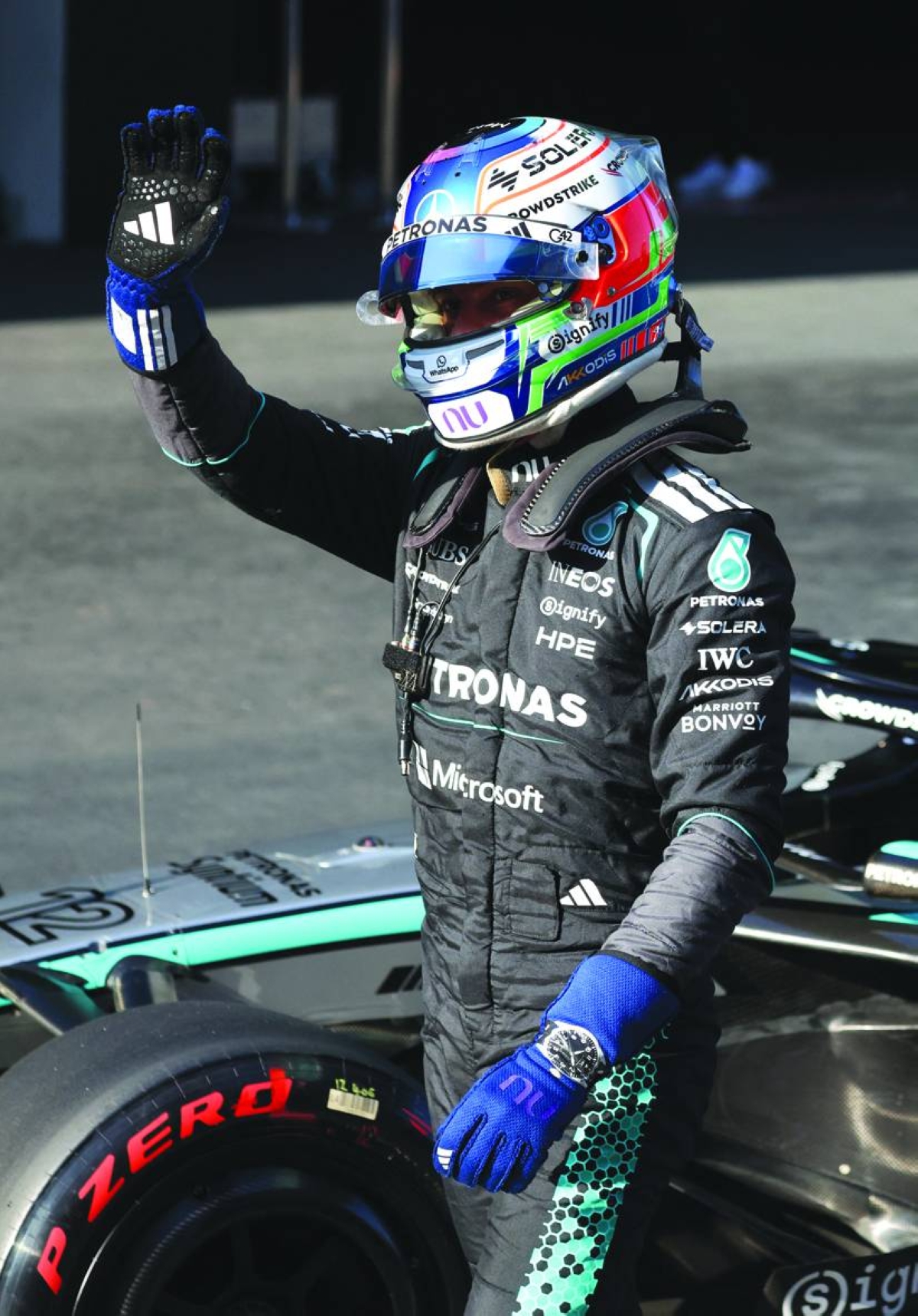 Formula One F1 - Chinese Grand Prix - Shanghai International Circuit, Shanghai, China - March 14, 2026
Mercedes' Andrea Kimi Antonelli celebrates after qualifying in pole position. REUTERS
