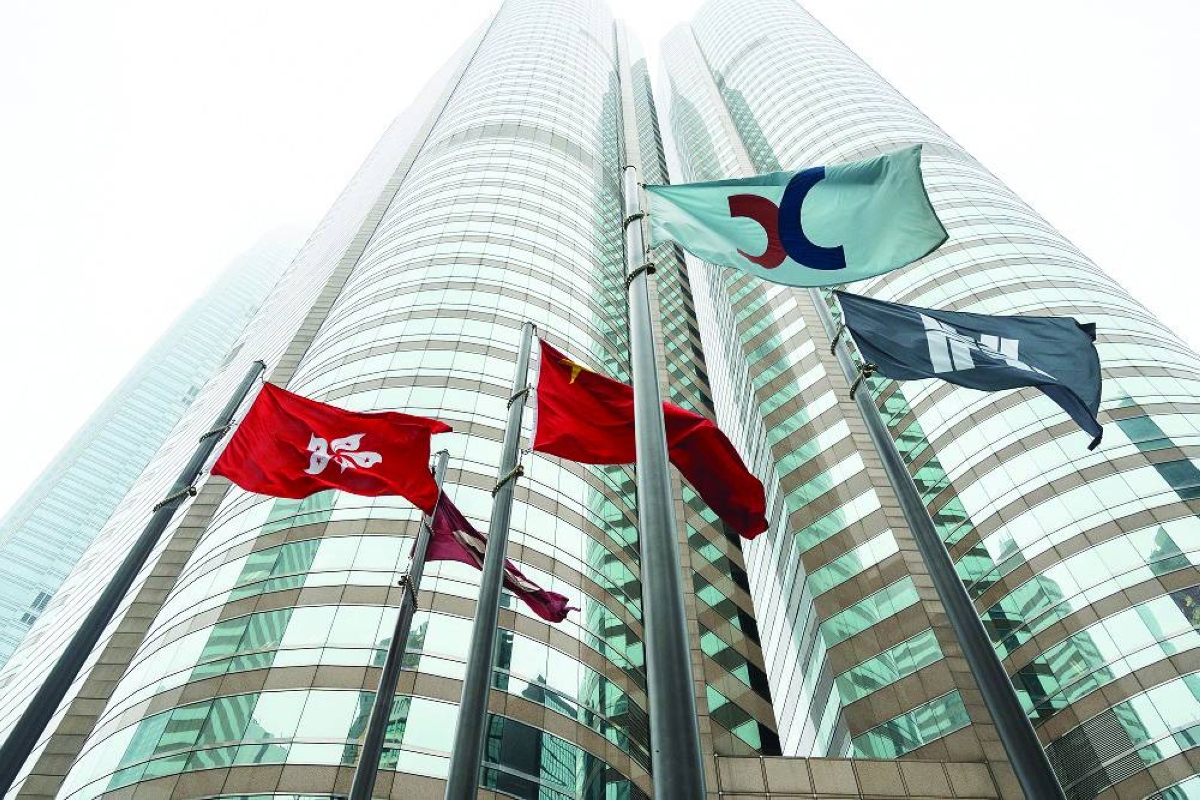 An external view of the Hong Kong Stock Exchange. The Hang Seng Index closed up 1.5% to 25,834.02 points Monday.