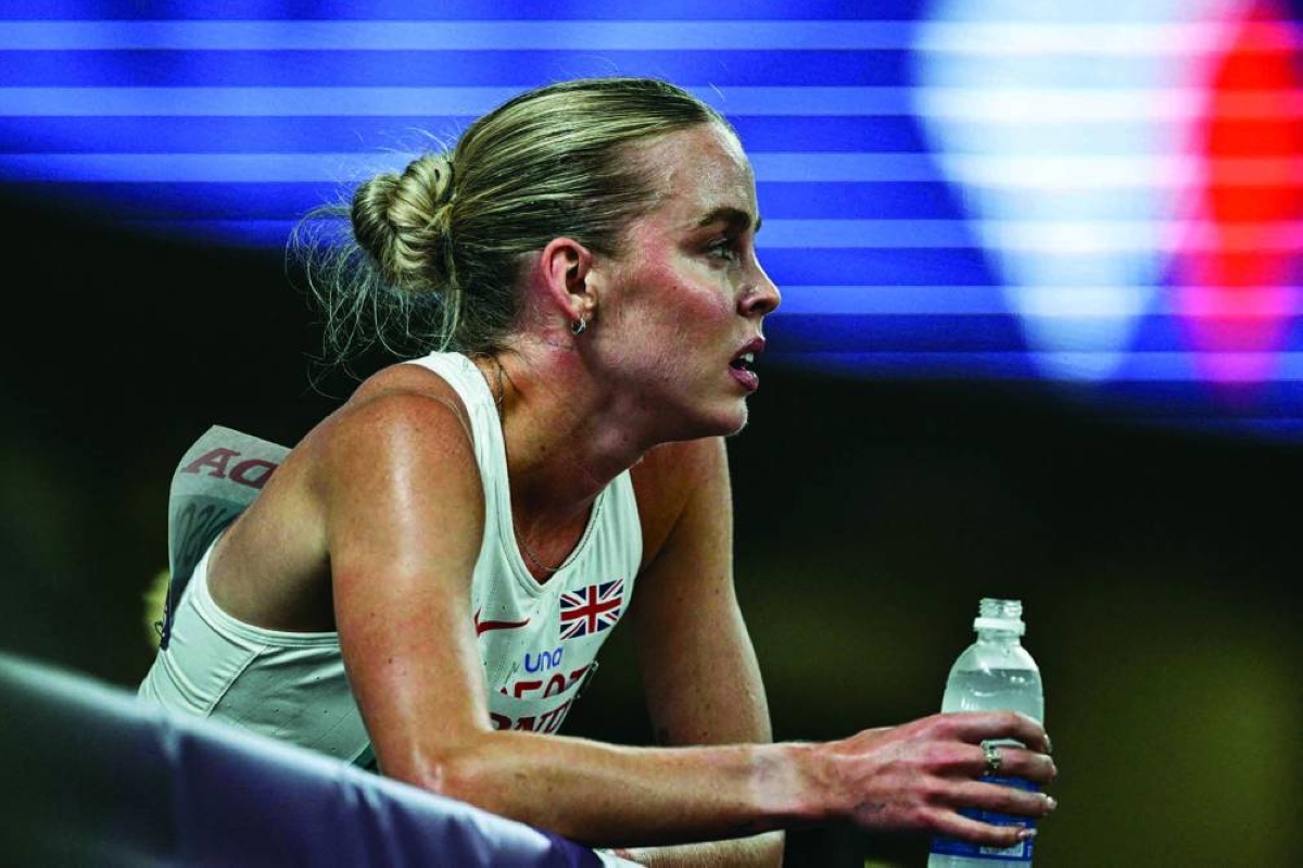 Great Britain's Keely Hodgkinson reacts after competing in the women's 800m heats during the World Athletics Championships in Tokyo Thursday. (AFP)